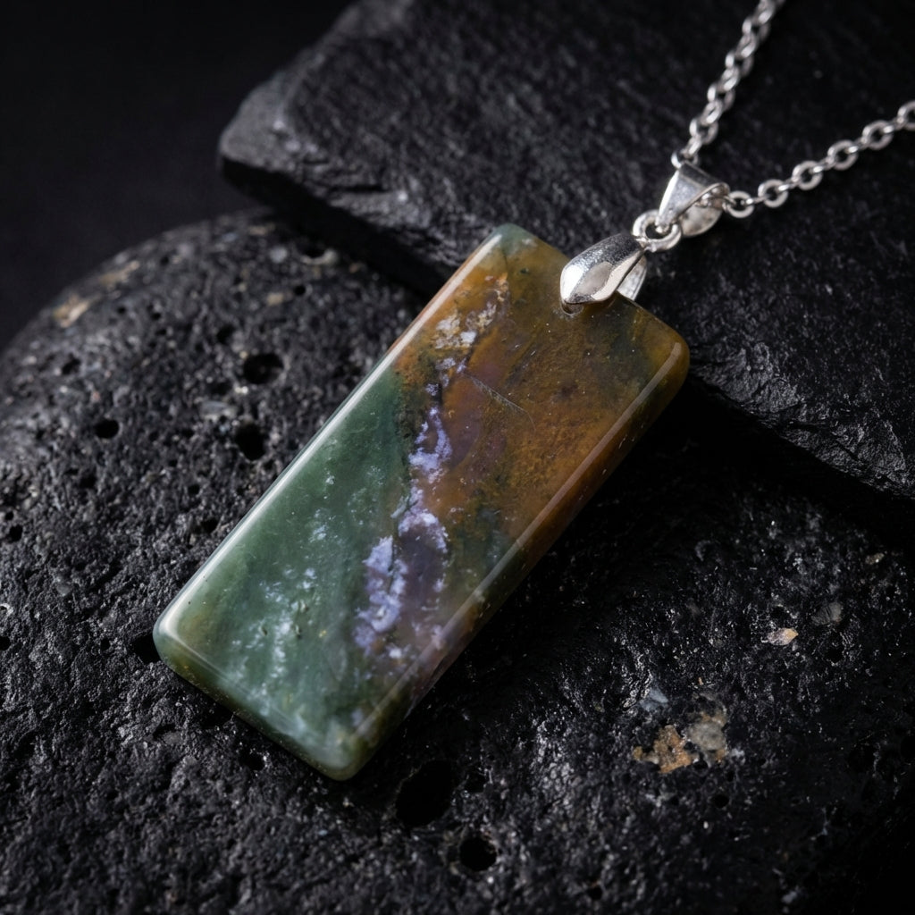 Simple Natural Stone Amethyst Rectangle Pendant Necklace