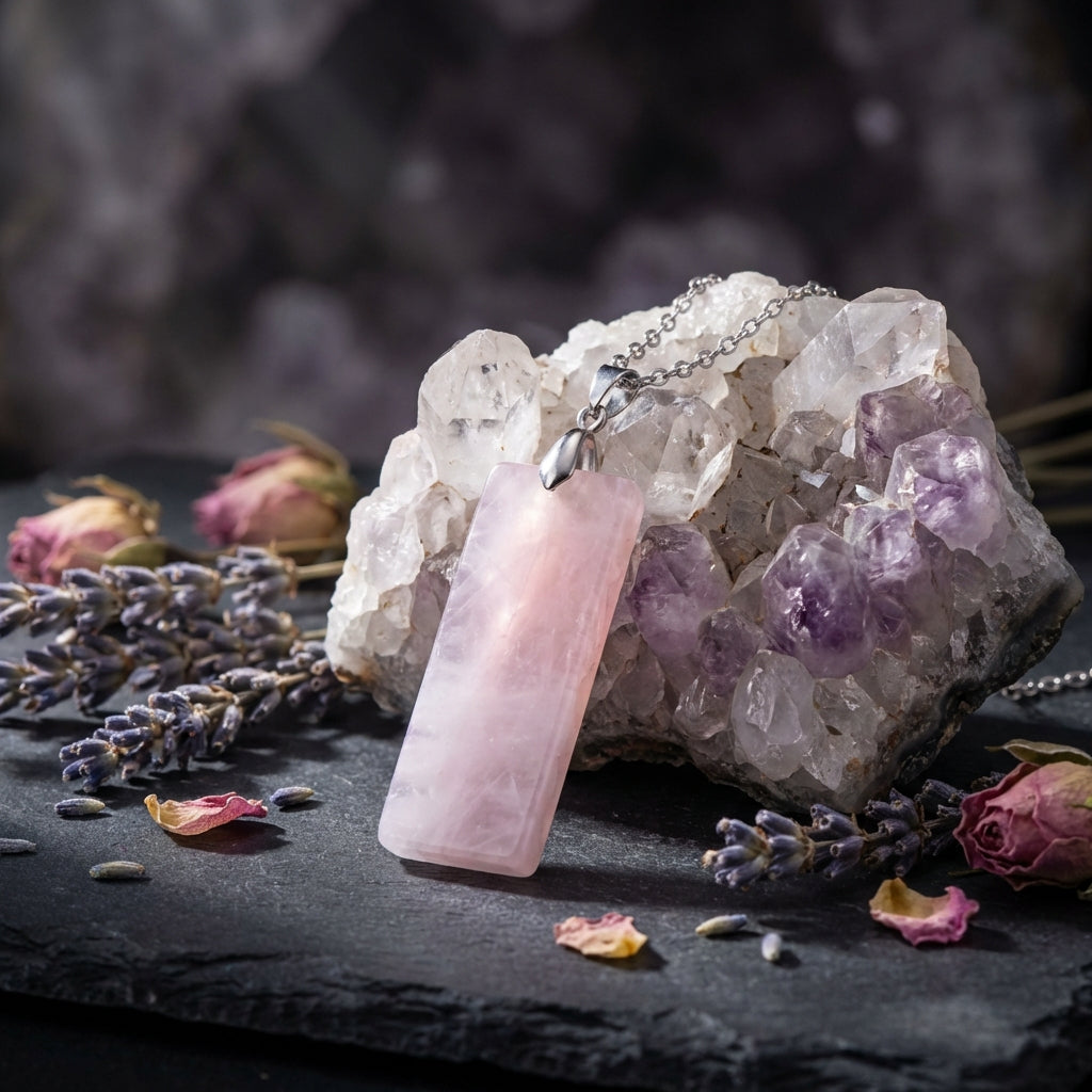 Simple Natural Stone Amethyst Rectangle Pendant Necklace