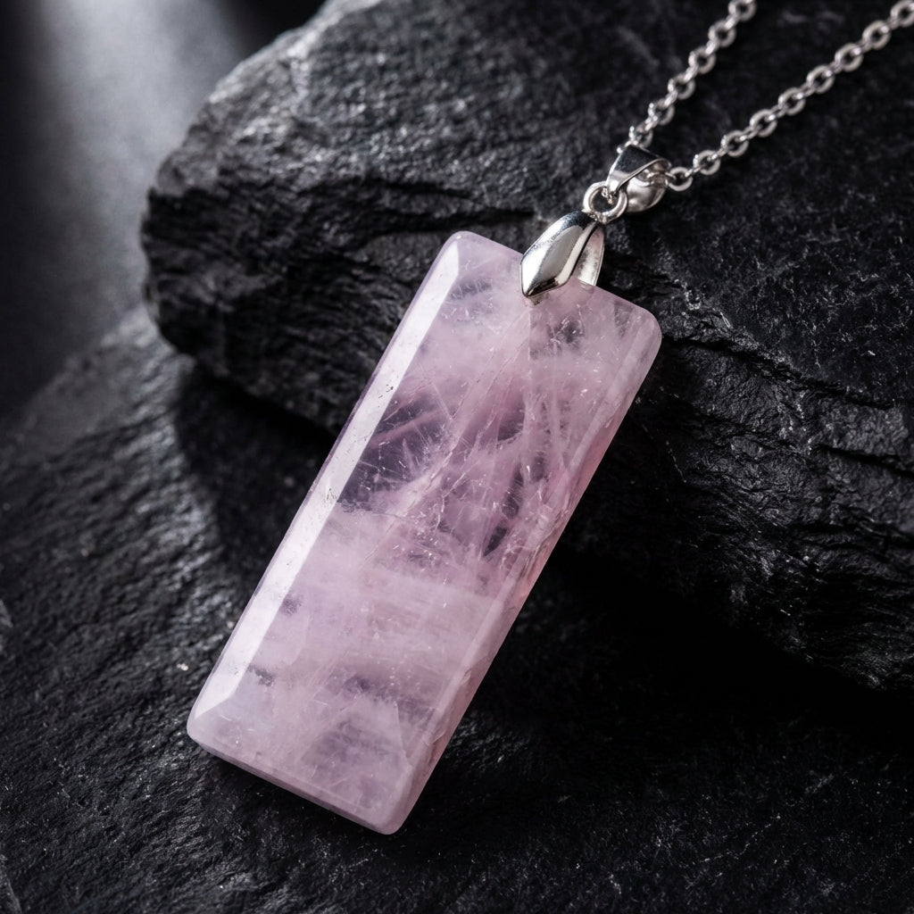 Simple Natural Stone Amethyst Rectangle Pendant Necklace