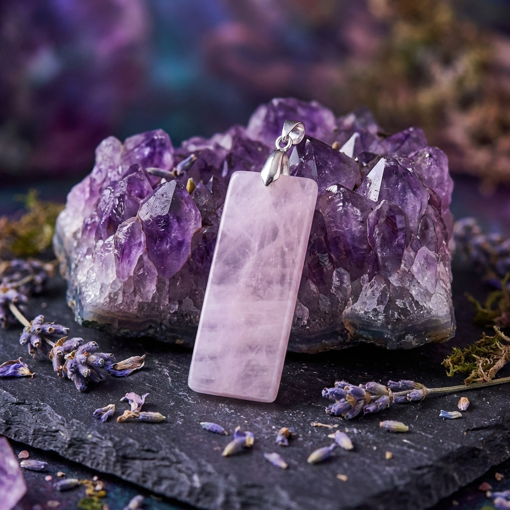 Simple Natural Stone Amethyst Rectangle Pendant Necklace