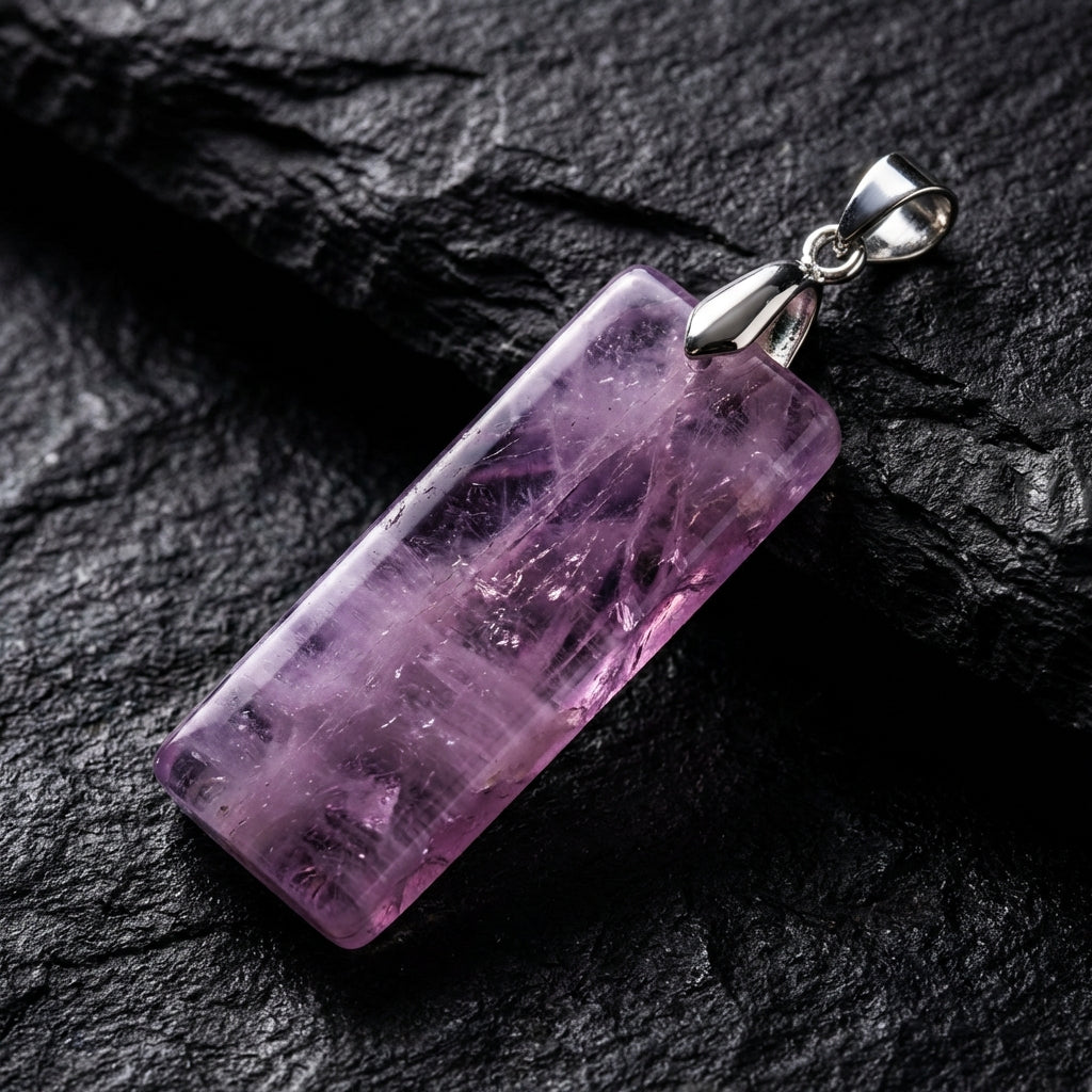 Simple Natural Stone Amethyst Rectangle Pendant Necklace