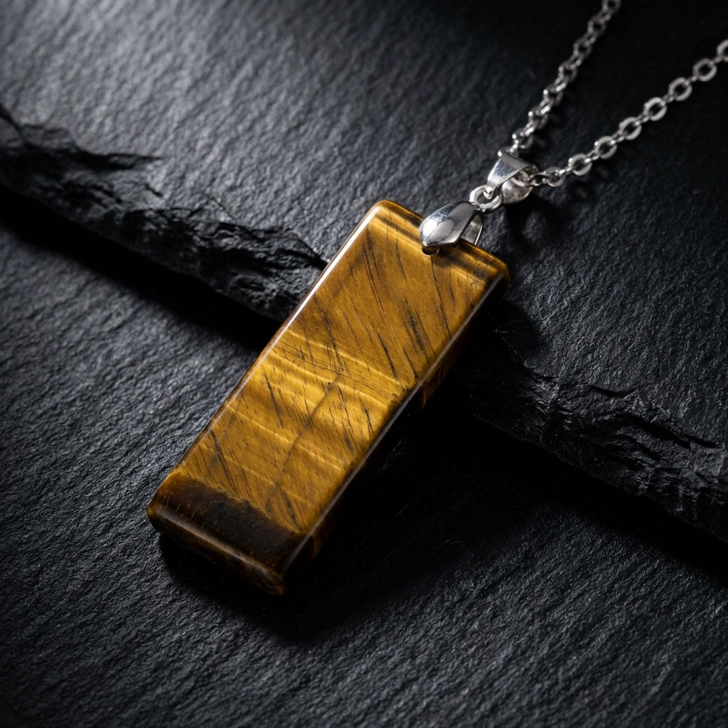 Simple Natural Stone Amethyst Rectangle Pendant Necklace