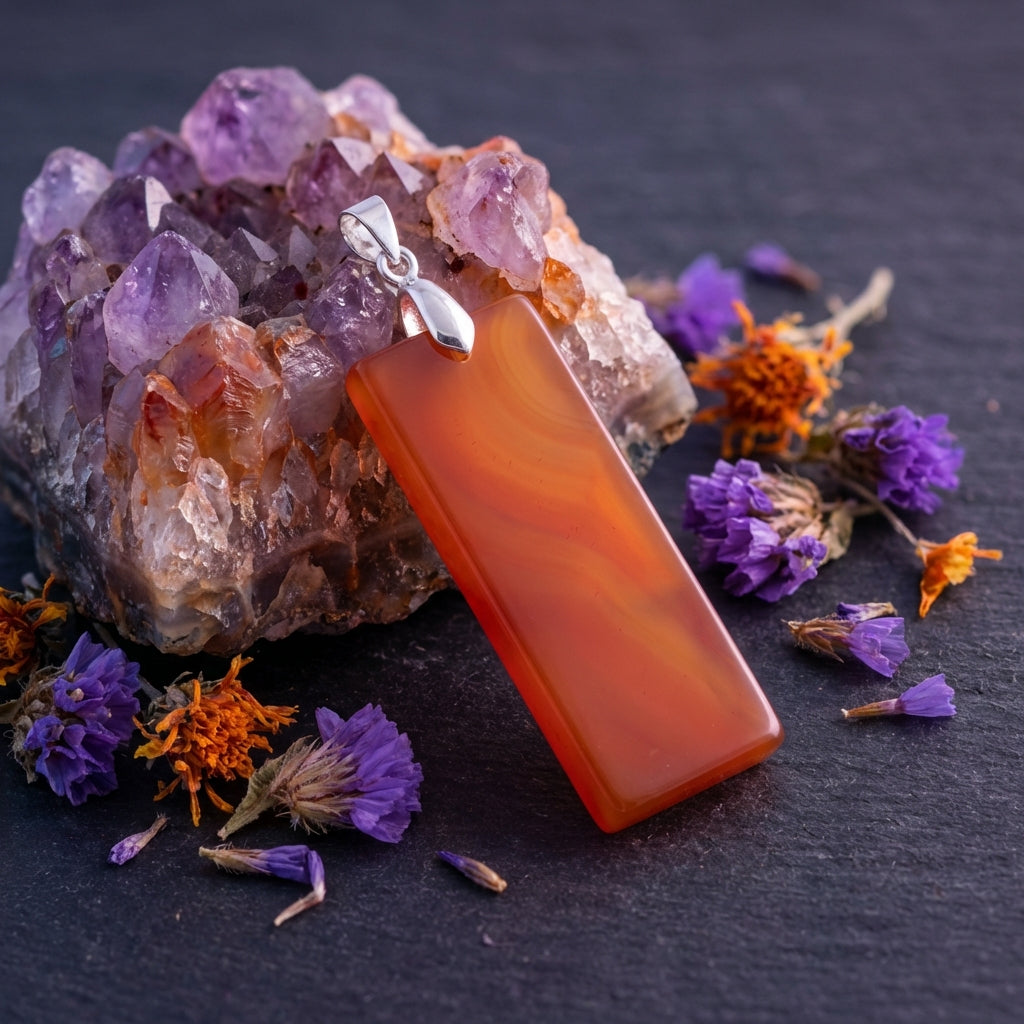 Simple Natural Stone Amethyst Rectangle Pendant Necklace