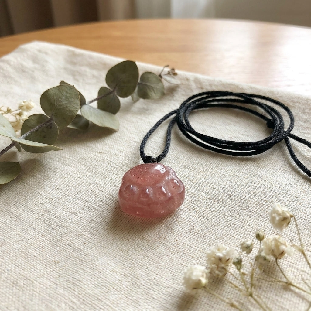 Strawberry Quartz Cat's Paw Pendant Necklace