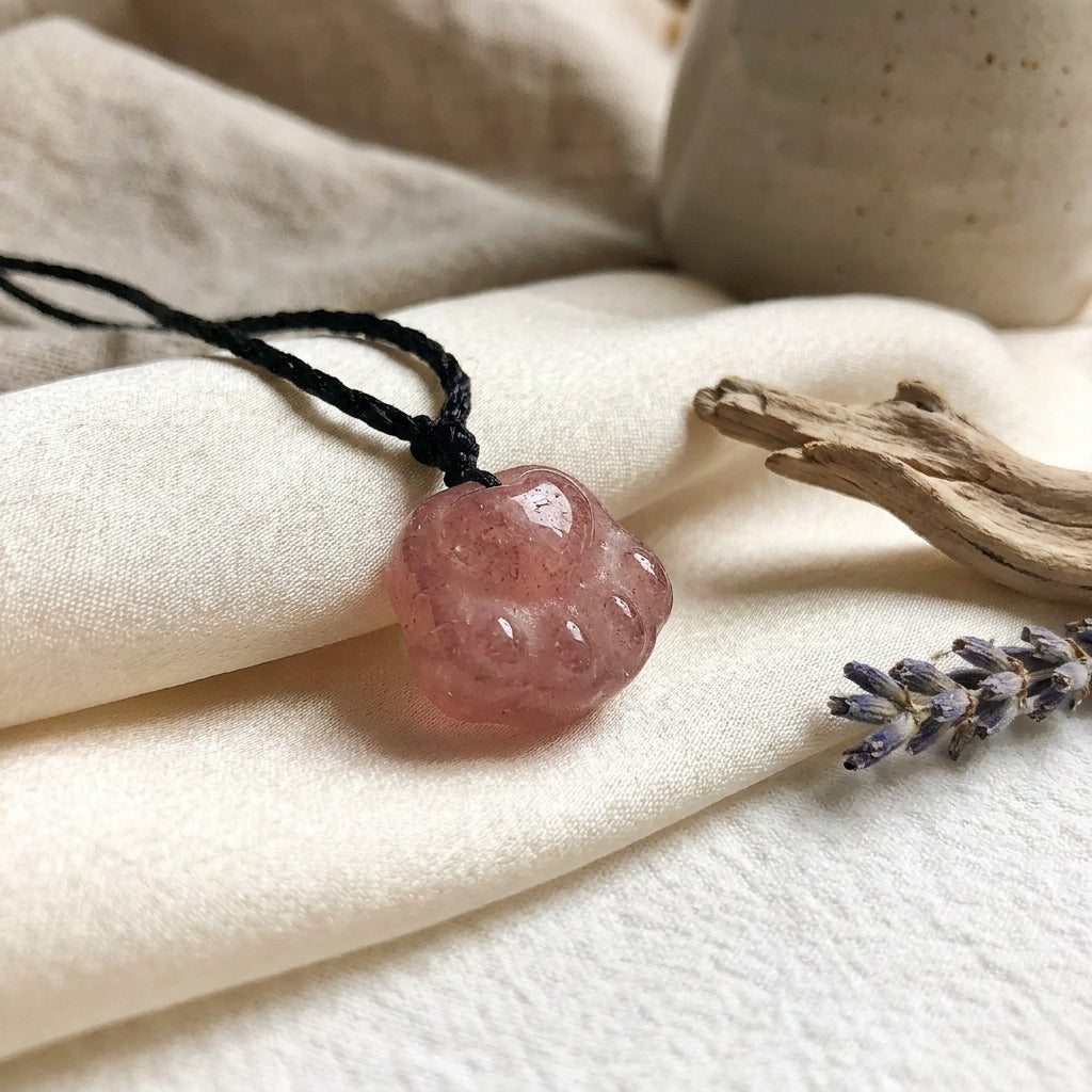 Strawberry Quartz Cat's Paw Pendant Necklace
