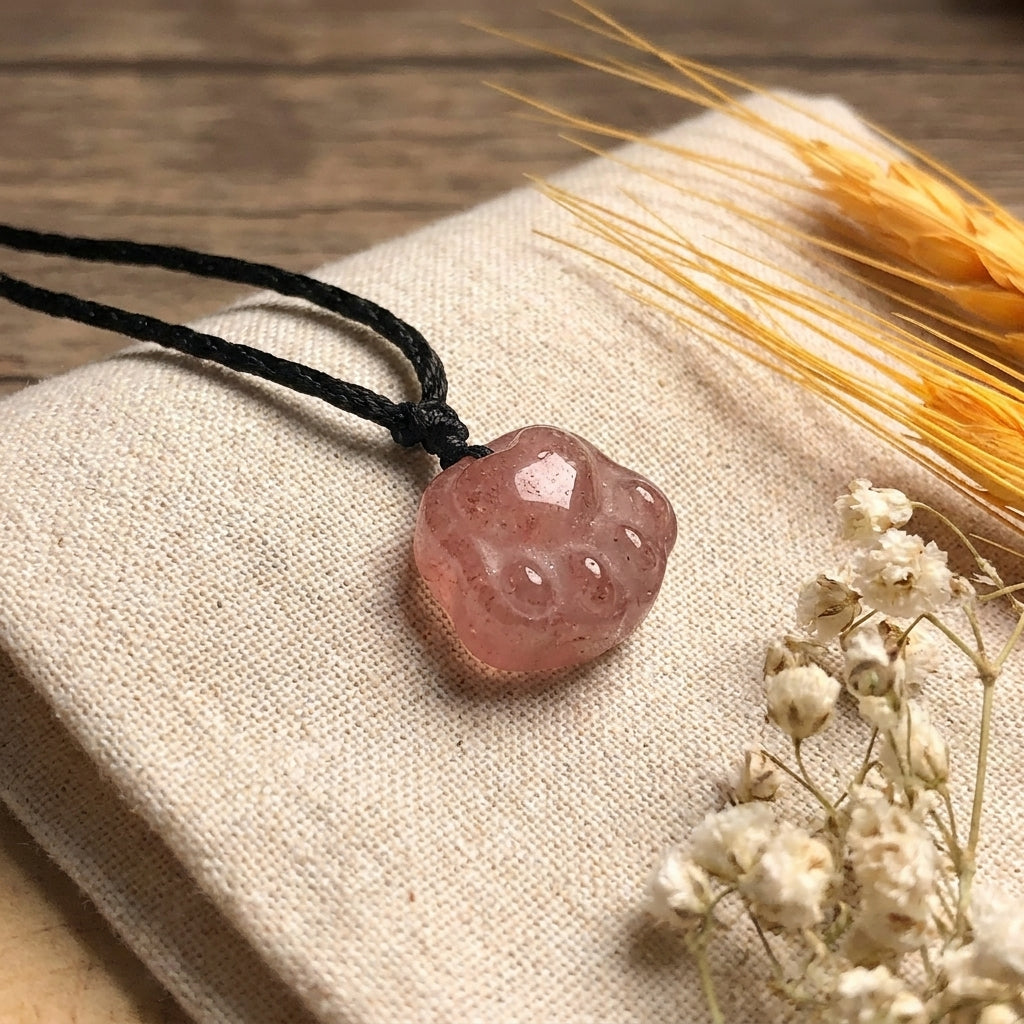 Strawberry Quartz Cat's Paw Pendant Necklace