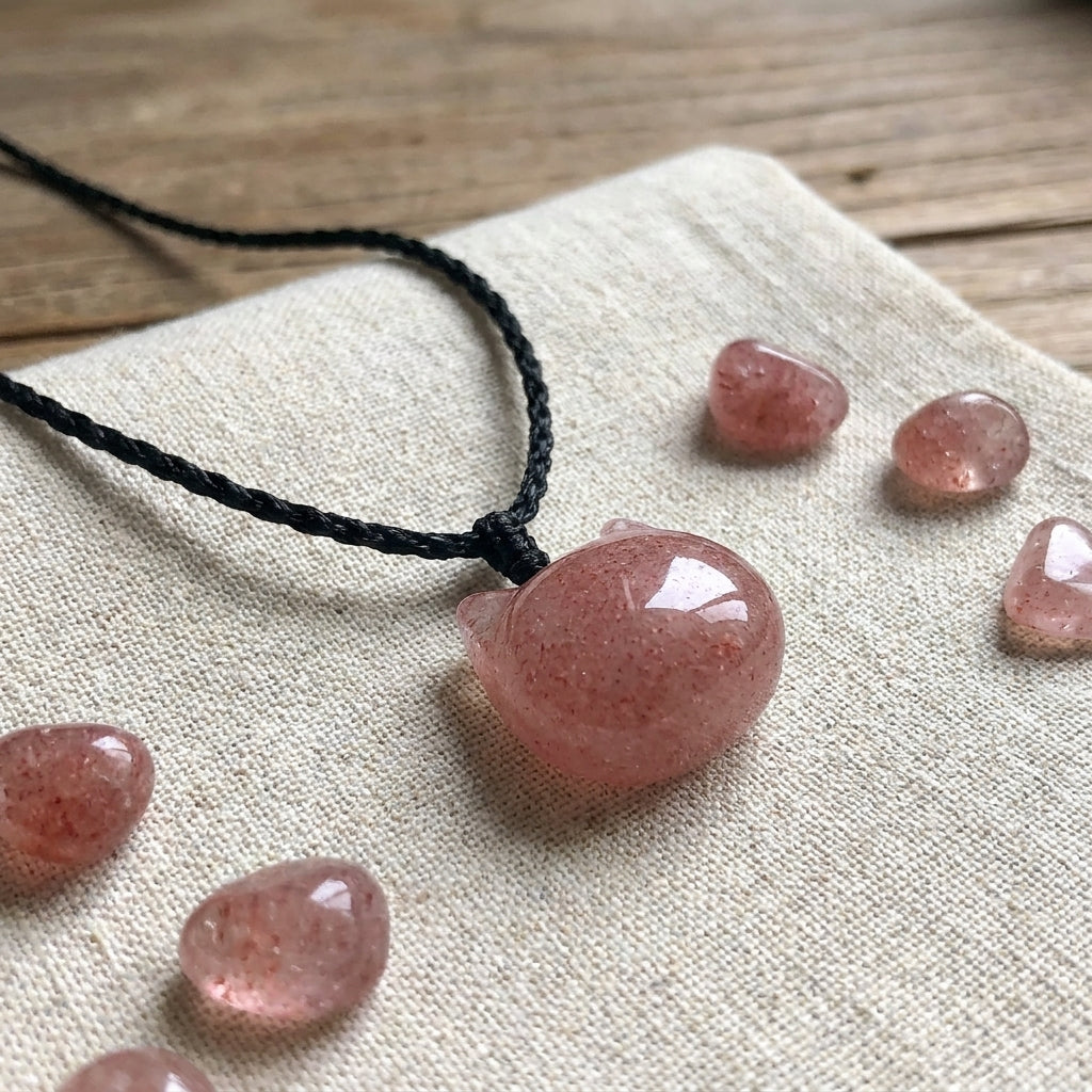 Strawberry Quartz Cat's Paw Pendant Necklace