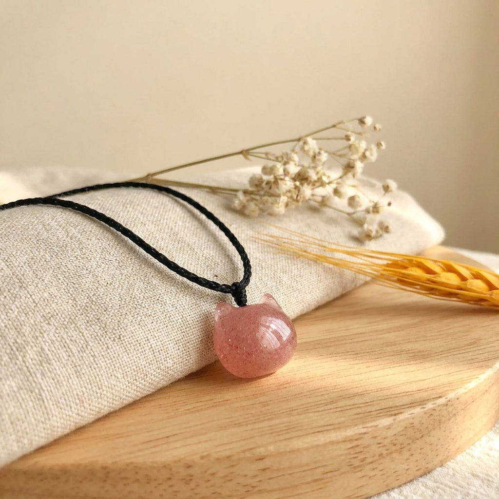 Strawberry Quartz Cat's Paw Pendant Necklace