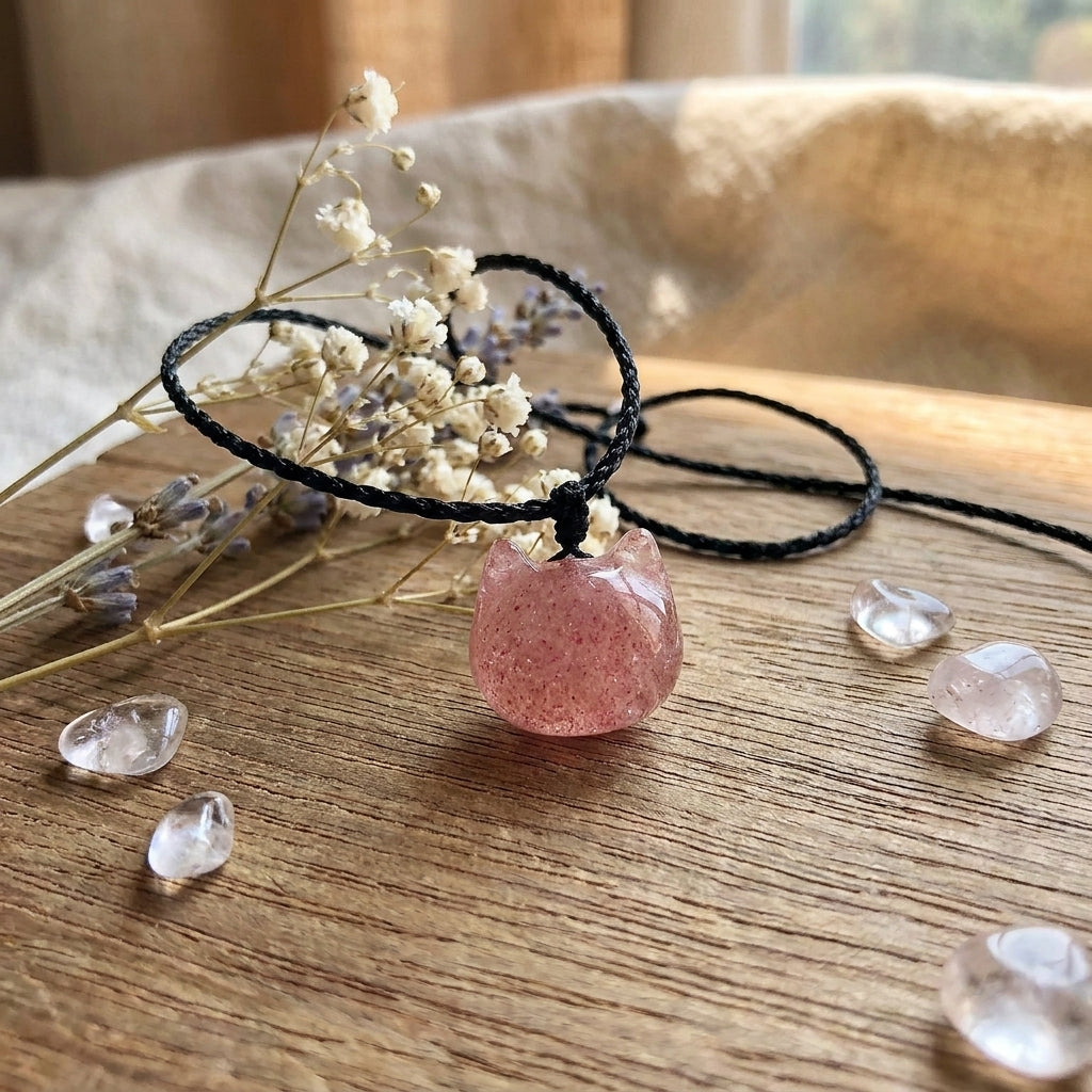 Strawberry Quartz Cat's Paw Pendant Necklace