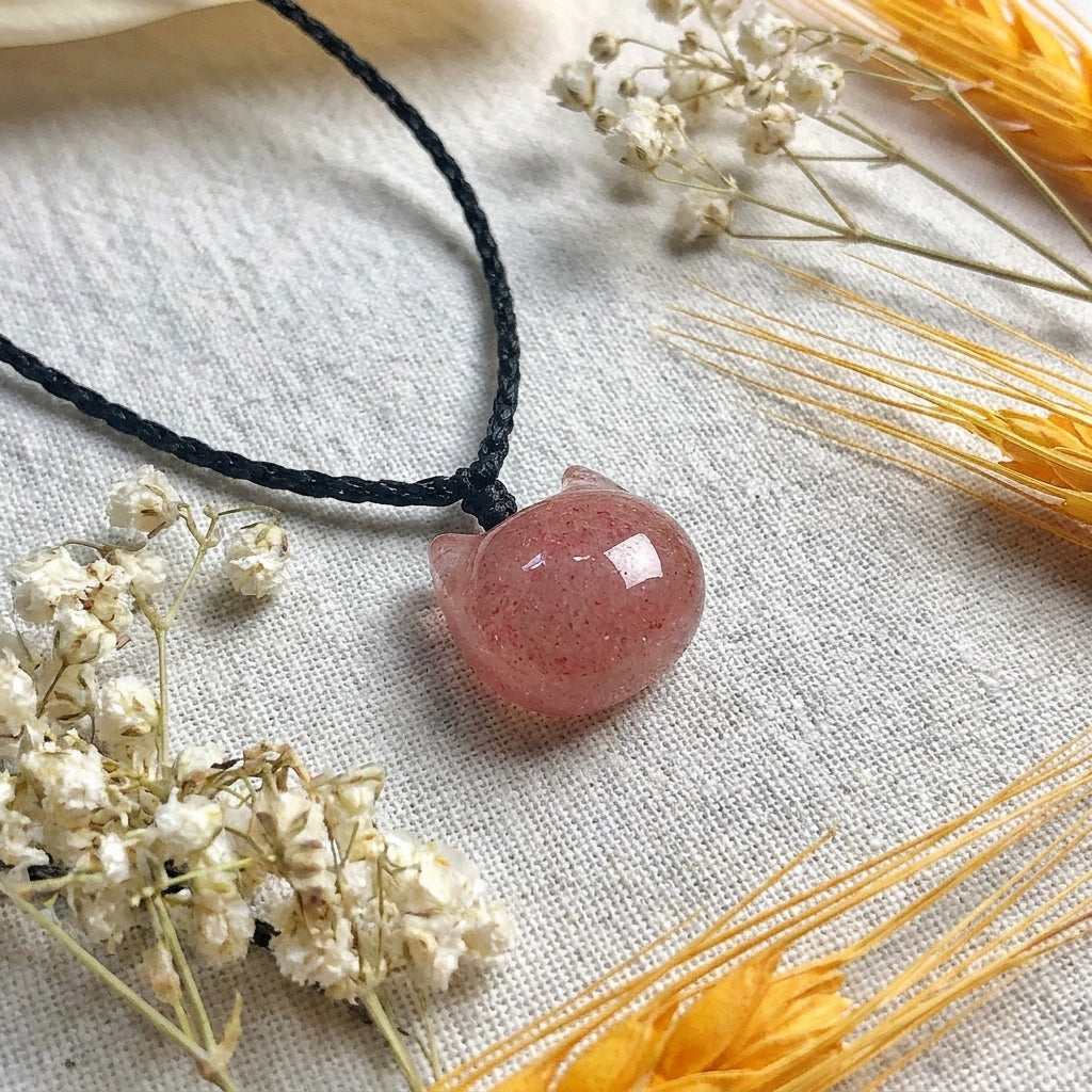 Strawberry Quartz Cat's Paw Pendant Necklace