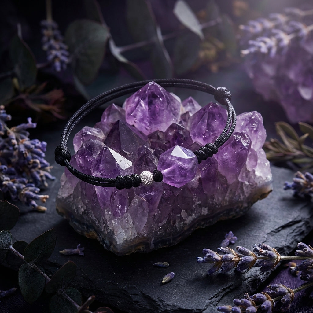 Sacrametal Amethyst Healing Crystal Cord Bracelet: Calm & Clarity