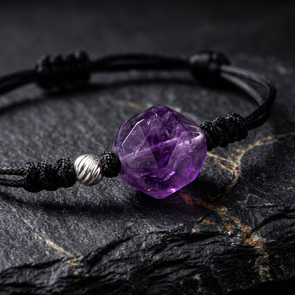 Sacrametal Amethyst Healing Crystal Cord Bracelet: Calm & Clarity