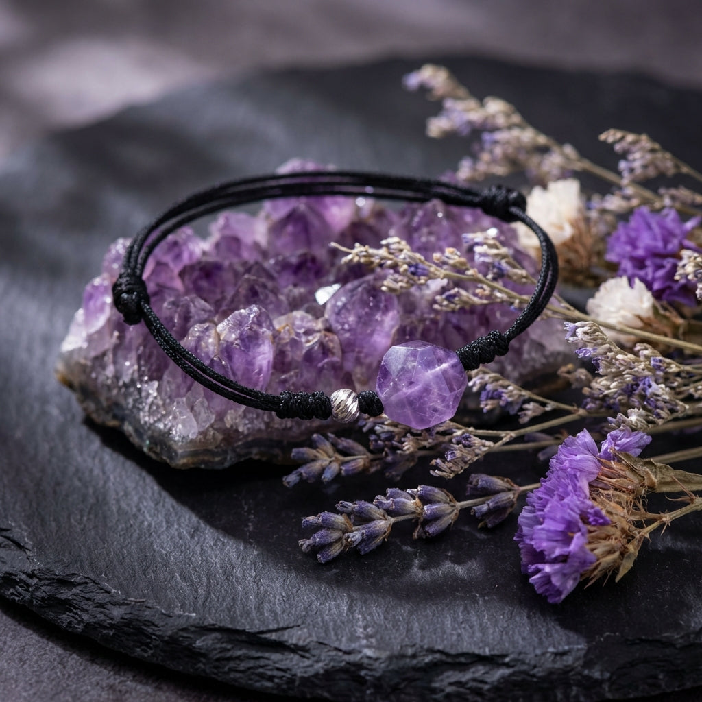 Sacrametal Amethyst Healing Crystal Cord Bracelet: Calm & Clarity