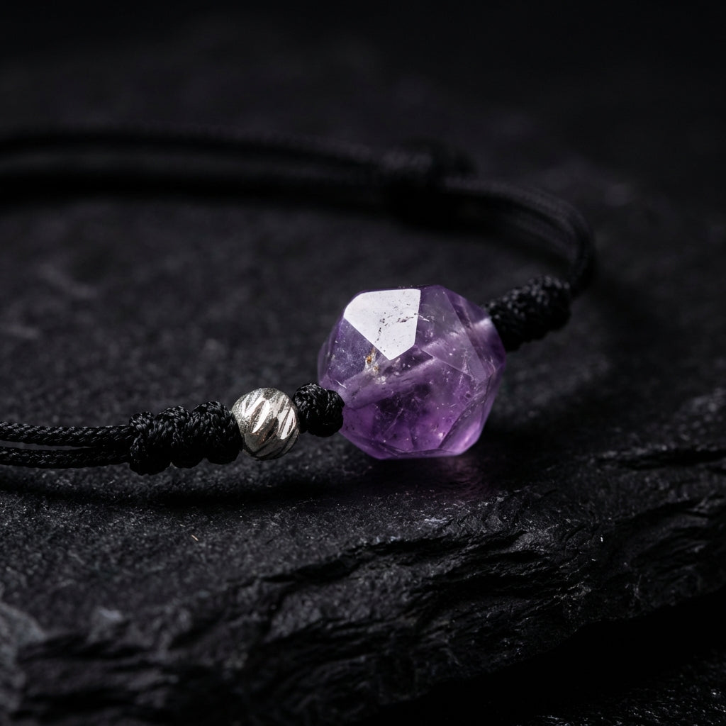 Sacrametal Amethyst Healing Crystal Cord Bracelet: Calm & Clarity
