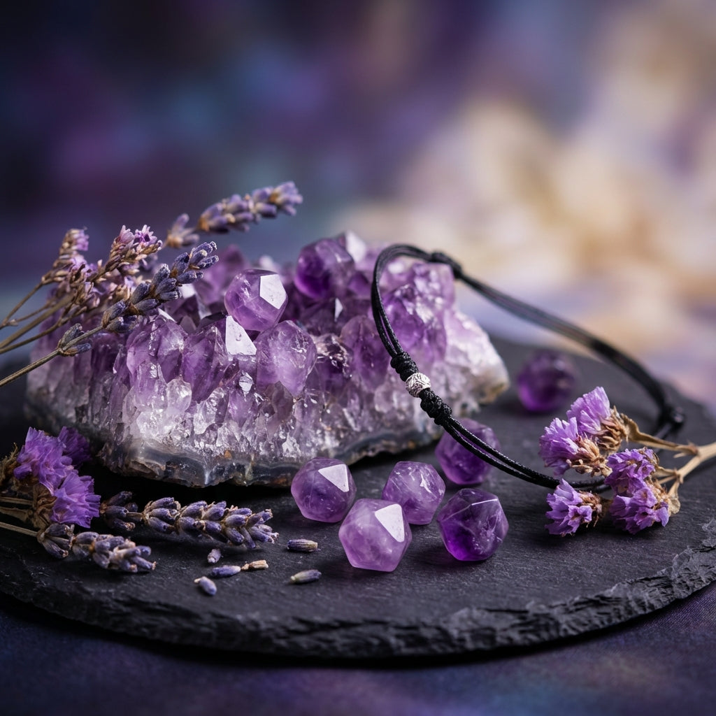 Sacrametal Amethyst Healing Crystal Cord Bracelet: Calm & Clarity