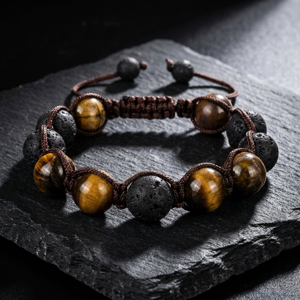 Volcanic & Tiger's Eye Bracelet: Strength & Grounding