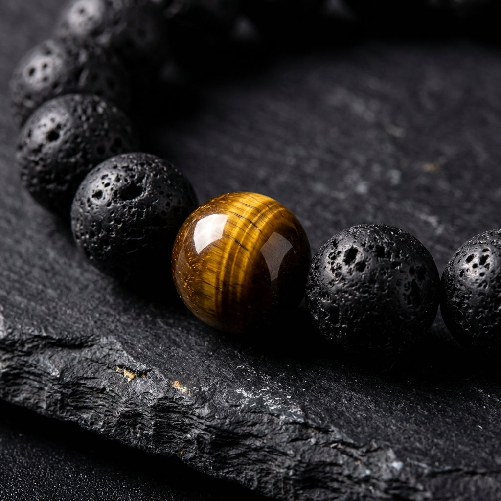 Volcanic & Tiger's Eye Bracelet: Strength & Grounding