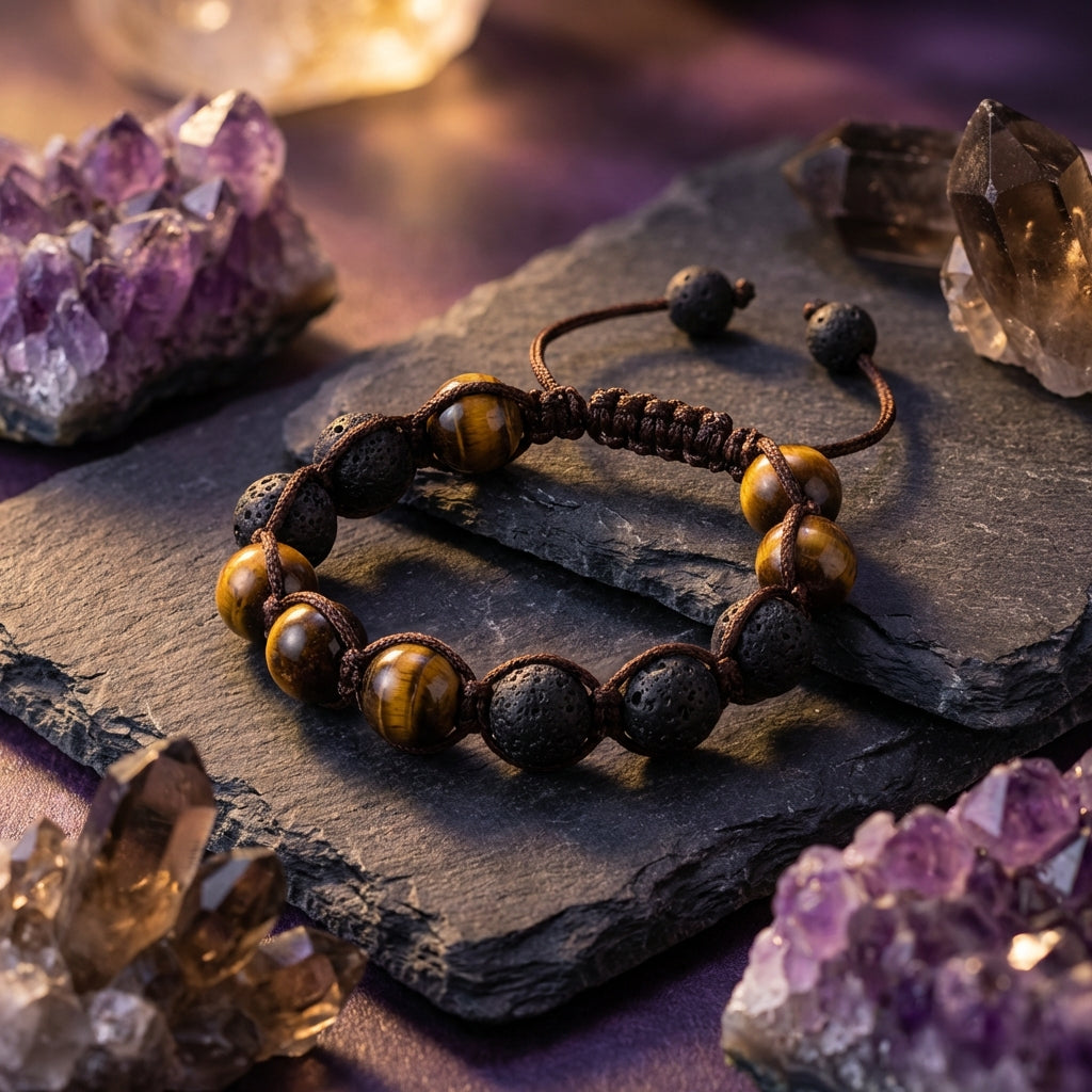 Volcanic & Tiger's Eye Bracelet: Strength & Grounding