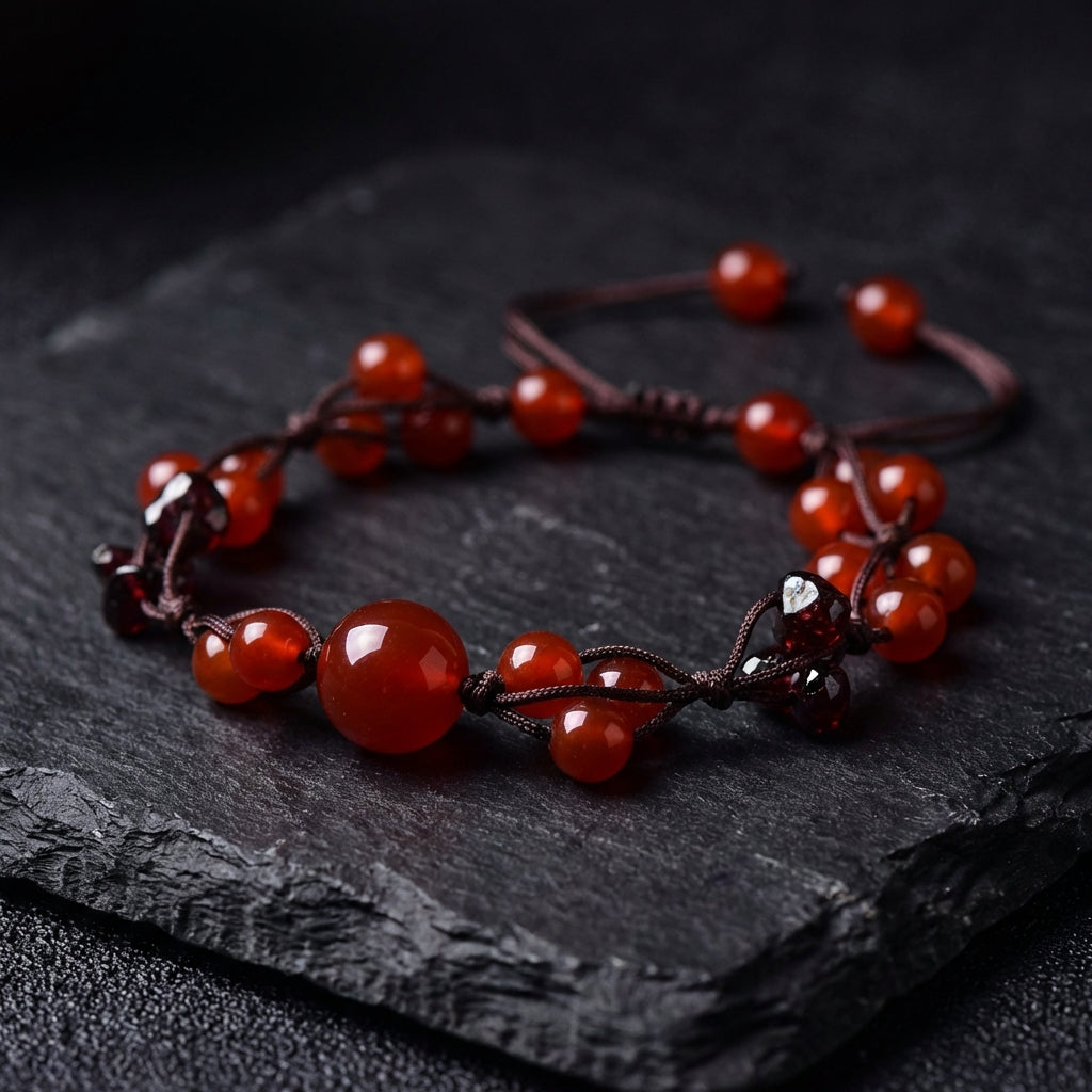 Carnelian & Garnet Healing Crystal Bracelet: Hand-Woven Intention