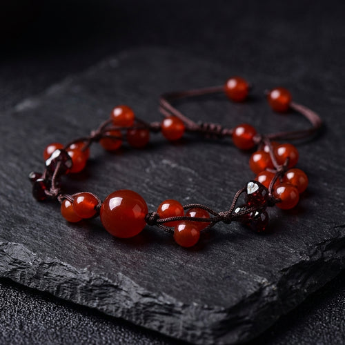 Carnelian & Garnet Healing Crystal Bracelet: Hand-Woven Intention