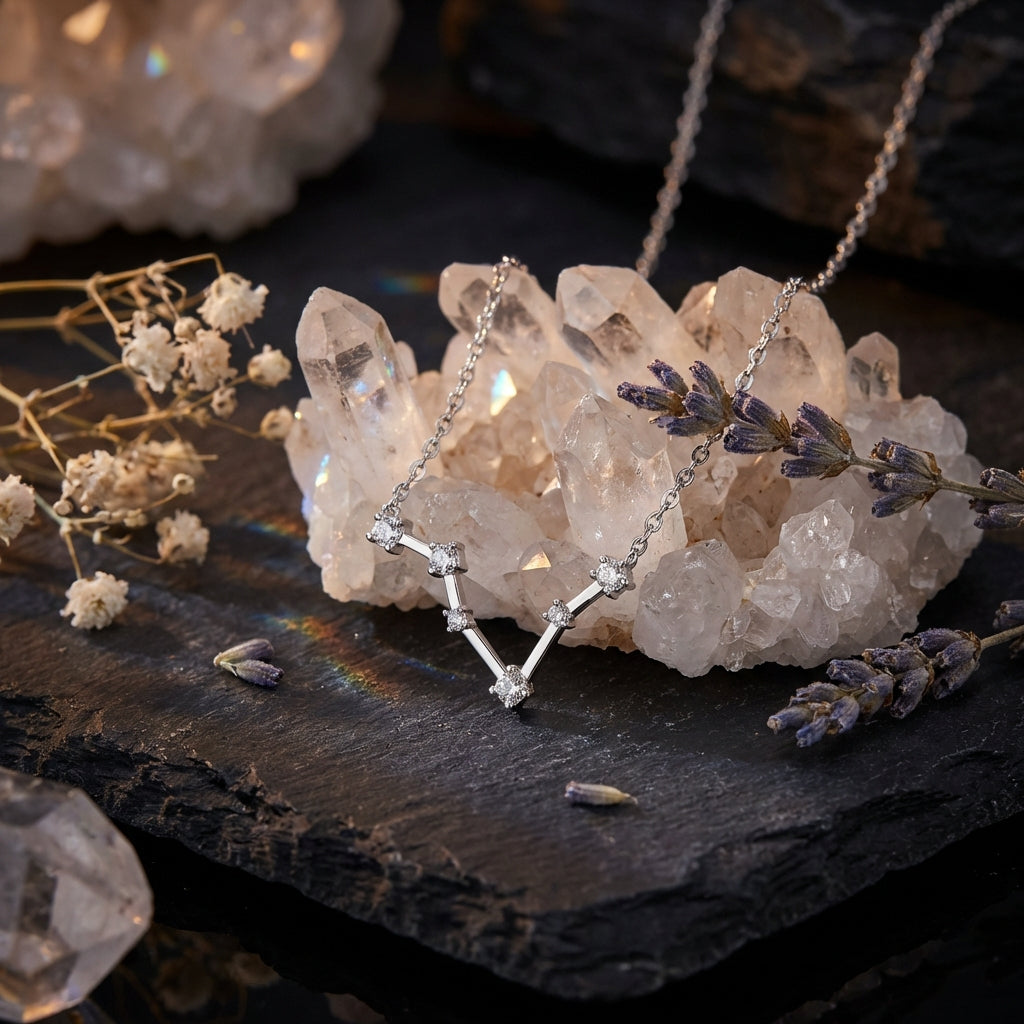 Sacrametal Zodiac Artifact: Steel & Crystal Constellation Necklace