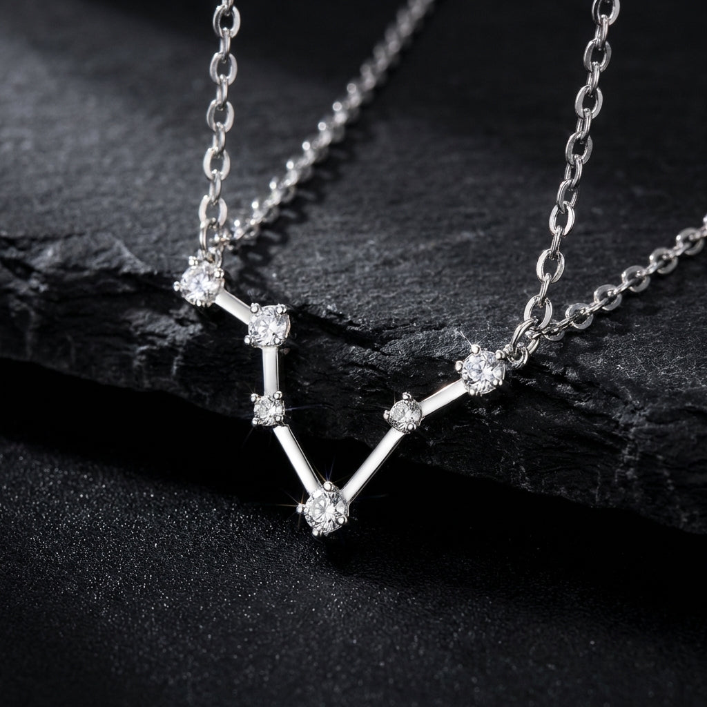 Sacrametal Zodiac Artifact: Steel & Crystal Constellation Necklace