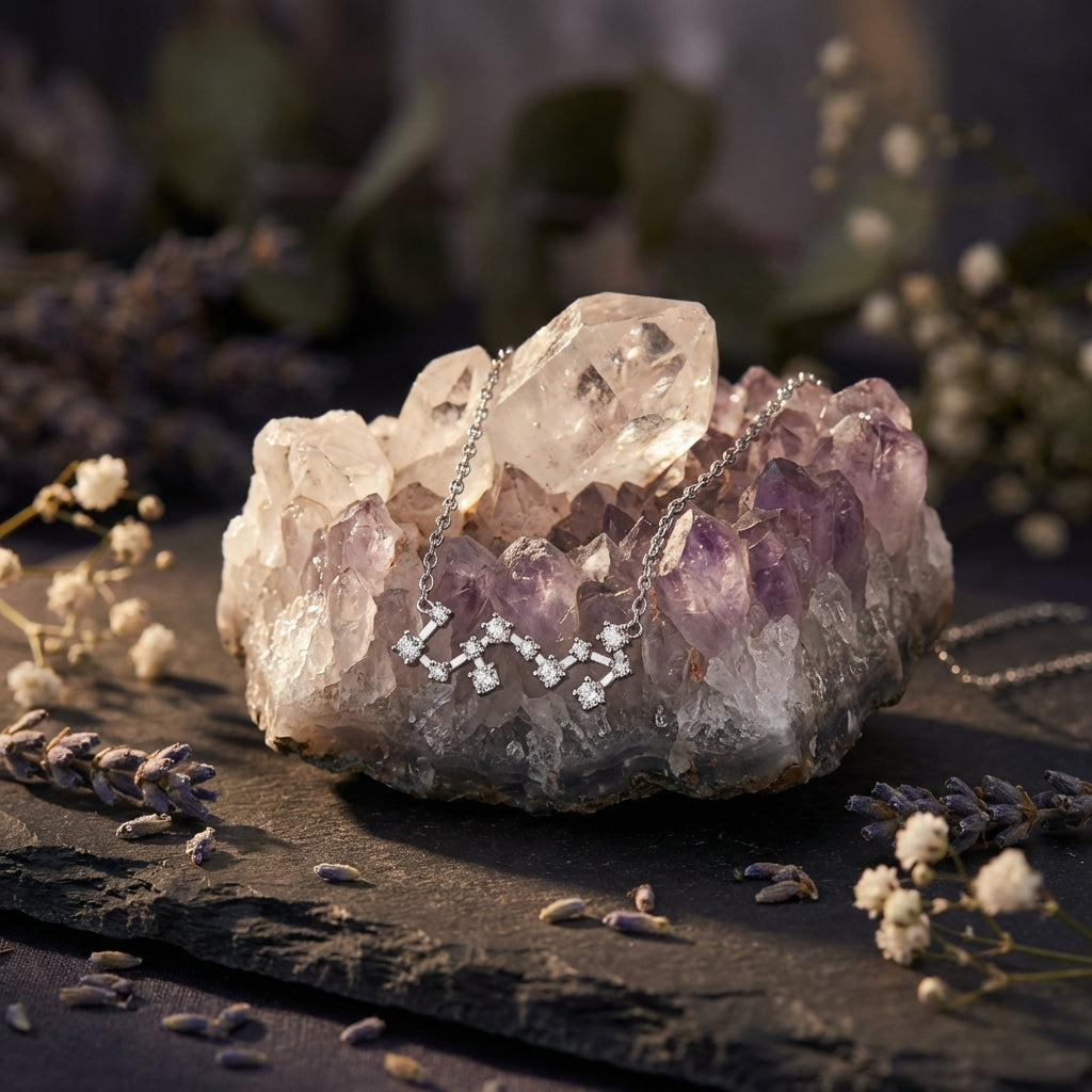 Sacrametal Zodiac Artifact: Steel & Crystal Constellation Necklace