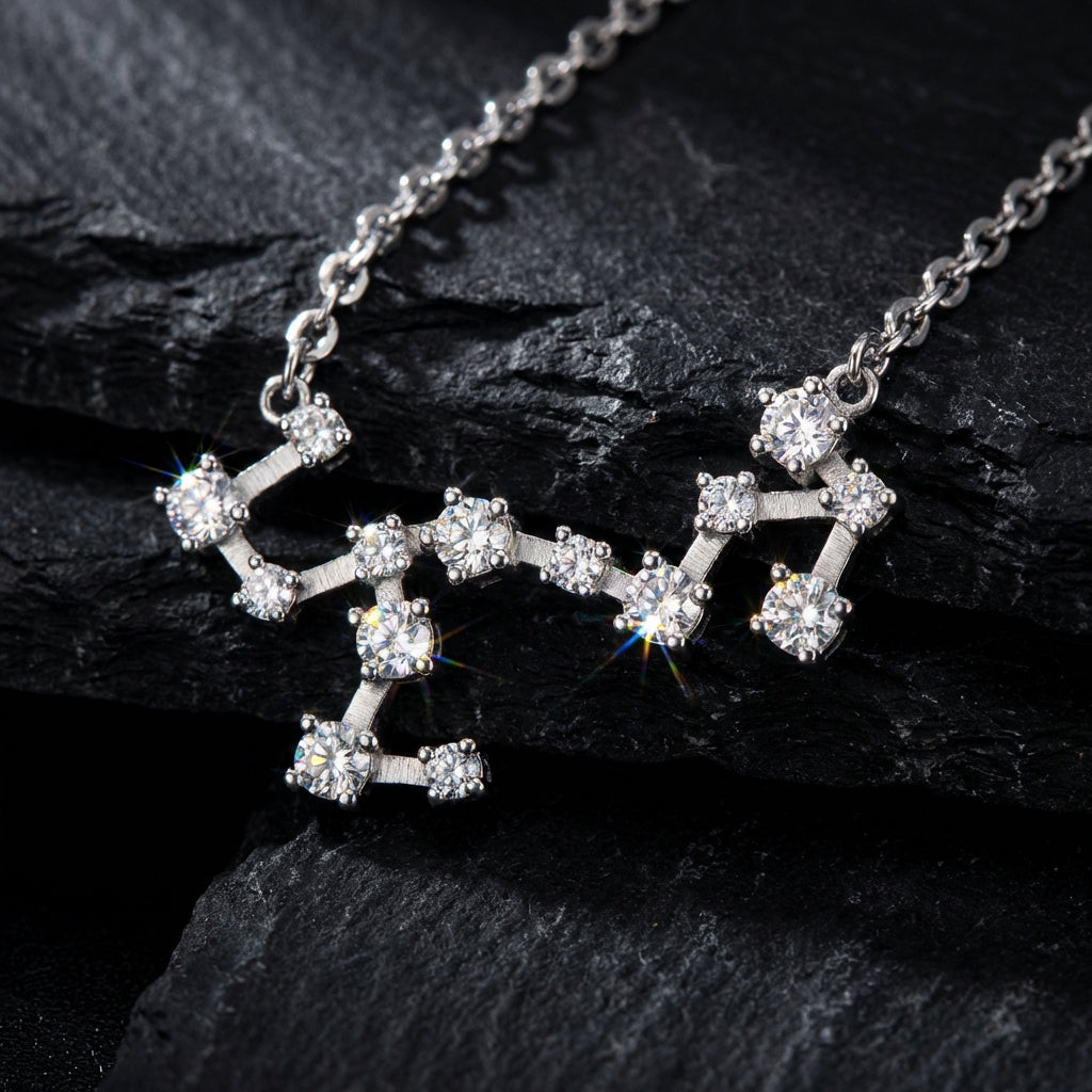 Sacrametal Zodiac Artifact: Steel & Crystal Constellation Necklace