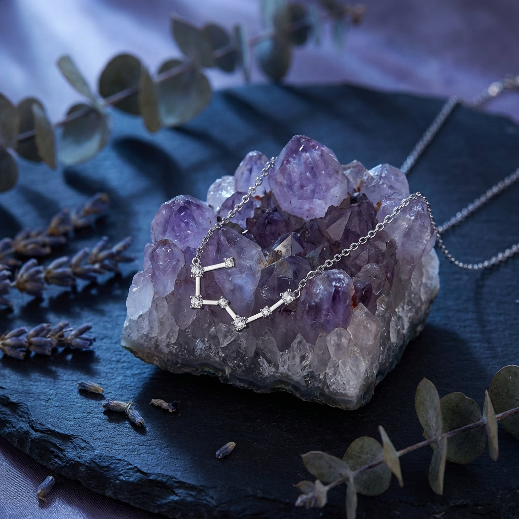 Sacrametal Zodiac Artifact: Steel & Crystal Constellation Necklace